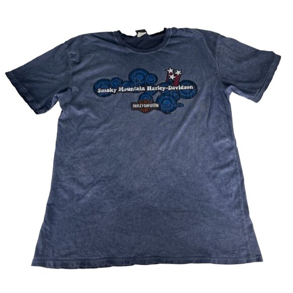 Harley Davidson Smokey Mountain Motorcycle T-Shirt Women's 2X Blue Faded Vintage - Picture 3 of 6